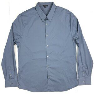 James Perse Mens Shirt Size 4 XL Matte Stretch Poplin Dress Blue Made In Italy